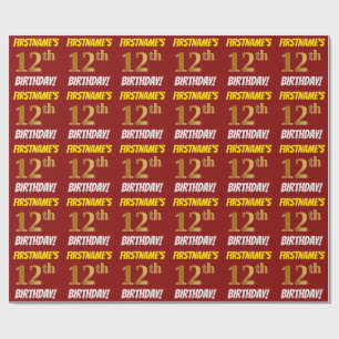 Red, Faux/Imitation Gold, "12th BIRTHDAY" Wrapping Paper