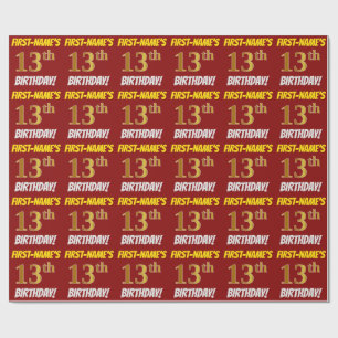 Red, Faux/Imitation Gold, "13th BIRTHDAY" Wrapping Paper