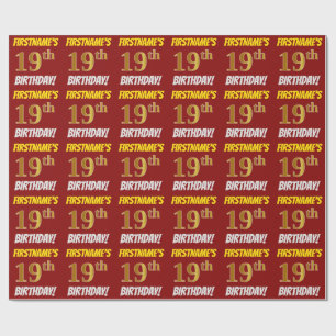 Red, Faux/Imitation Gold, "19th BIRTHDAY" Wrapping Paper