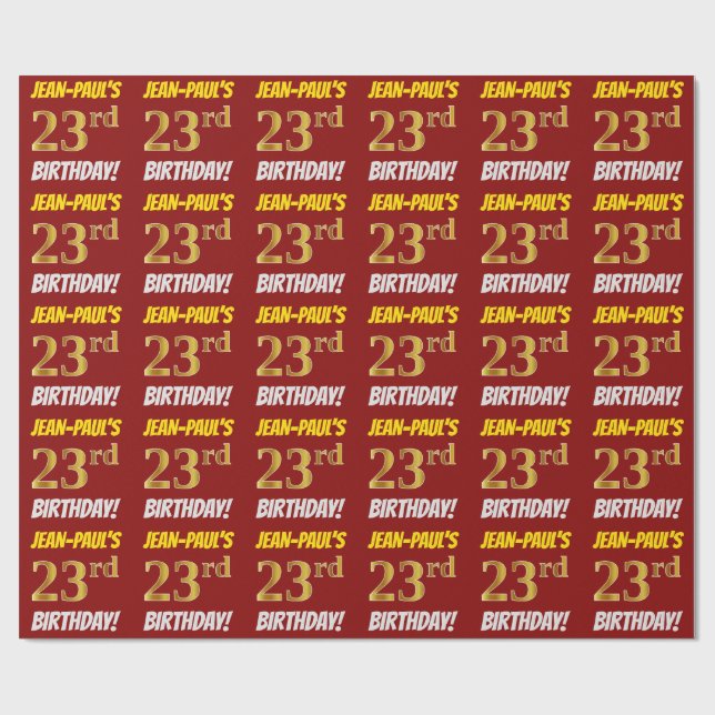 Red, Faux/Imitation Gold, "23rd BIRTHDAY" Wrapping Paper (Flat)