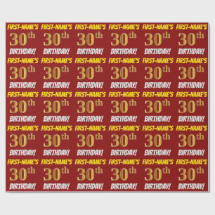 Red, Faux/Imitation Gold, "30th BIRTHDAY" Wrapping Paper