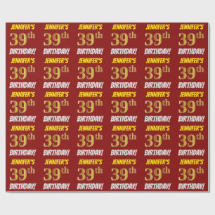 Red, Faux/Imitation Gold, "39th BIRTHDAY" Wrapping Paper