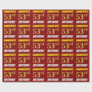 Red, Faux/Imitation Gold, "53rd BIRTHDAY" Wrapping Paper