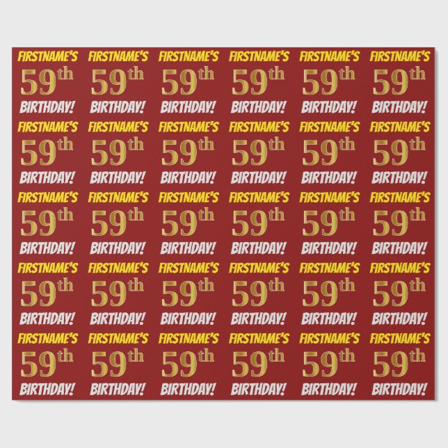 Red, Faux/Imitation Gold, "59th BIRTHDAY" Wrapping Paper (Flat)