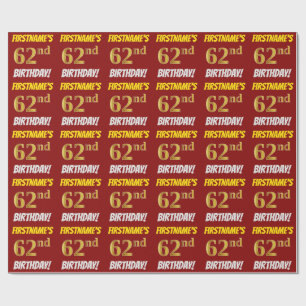Red, Faux/Imitation Gold, "62nd BIRTHDAY" Wrapping Paper