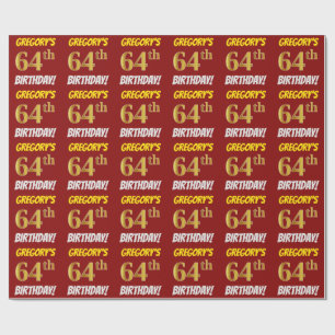 Red, Faux/Imitation Gold, "64th BIRTHDAY" Wrapping Paper