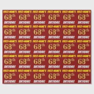 Red, Faux/Imitation Gold, "68th BIRTHDAY" Wrapping Paper
