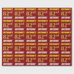 Red, Faux/Imitation Gold, "82nd BIRTHDAY" Wrapping Paper