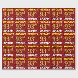 Red, Faux/Imitation Gold, "93rd BIRTHDAY" Wrapping Paper