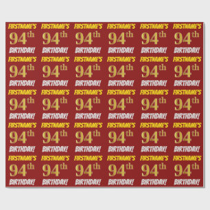 Red, Faux/Imitation Gold, "94th BIRTHDAY" Wrapping Paper