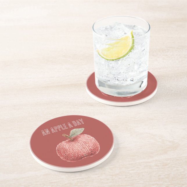 Red Faux Knit Apple A Day Fruit Coaster (Side)