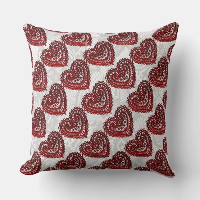 Red Faux Lace Valentine Hearts Cushion (Front)