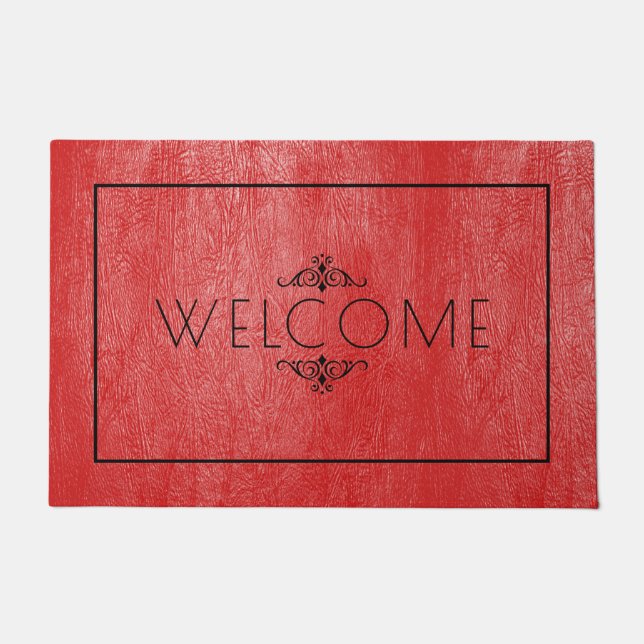 Red faux leather print doormat (Front)