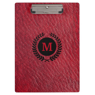 Red Faux Leather with Laurel Wreath and Monogram Clipboard