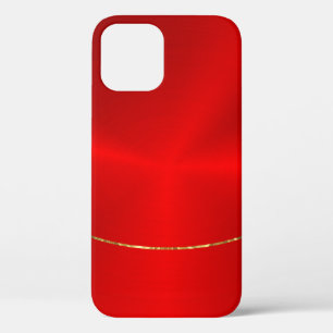 Red faux stainless steel gold accent iPhone 12 case