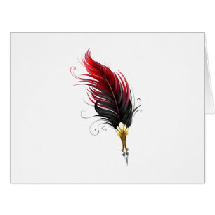Red feather pen with gold nib