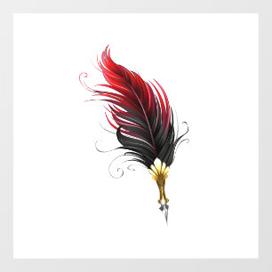 Red feather pen with gold nib