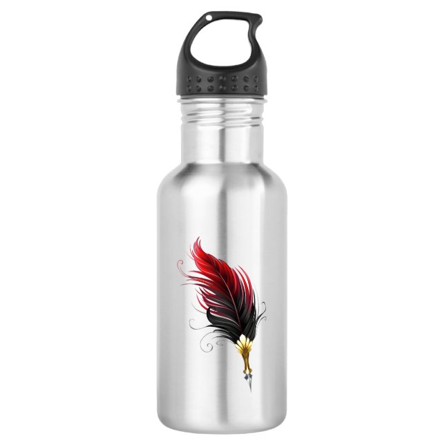 Red feather pen with gold nib 532 ml water bottle (Front)