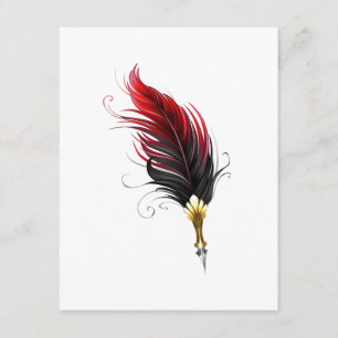 Red feather pen with gold nib advice card