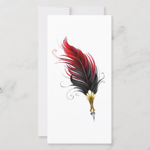 Red feather pen with gold nib announcement