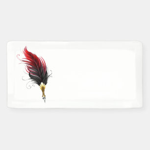 Red feather pen with gold nib banner