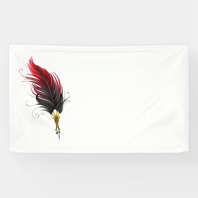 Red feather pen with gold nib banner (Horizontal)