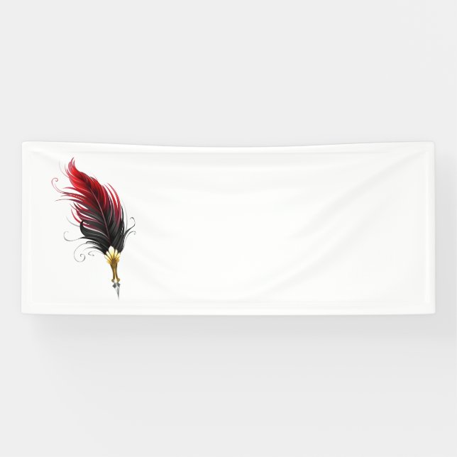 Red feather pen with gold nib banner (Horizontal)