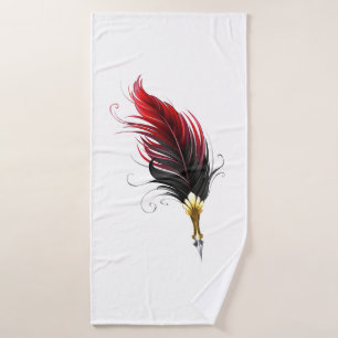 Red feather pen with gold nib bath towel
