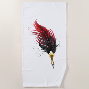 Red feather pen with gold nib beach towel
