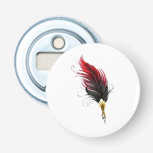 Red feather pen with gold nib bottle opener