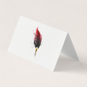 Red feather pen with gold nib business card