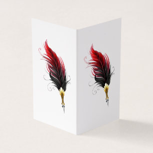 Red feather pen with gold nib business card