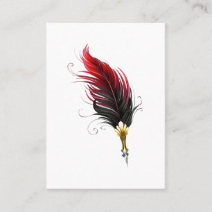 Red feather pen with gold nib business card