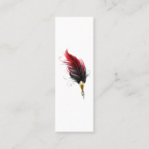 Red feather pen with gold nib calling card