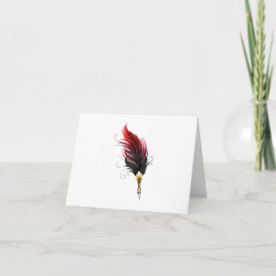 Red feather pen with gold nib card