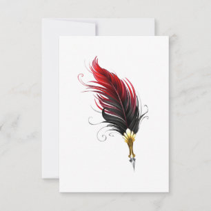 Red feather pen with gold nib card