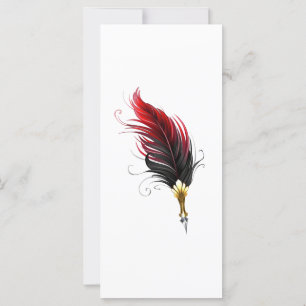 Red feather pen with gold nib card