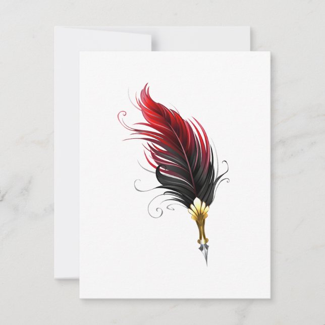 Red feather pen with gold nib card (Front)
