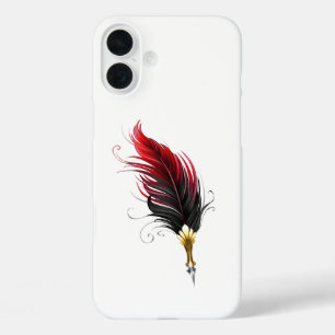 Red feather pen with gold nib iPhone 16 plus case
