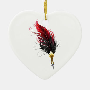 Red feather pen with gold nib ceramic ornament