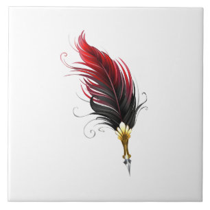 Red feather pen with gold nib ceramic tile