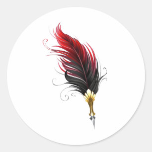 Red feather pen with gold nib classic round sticker