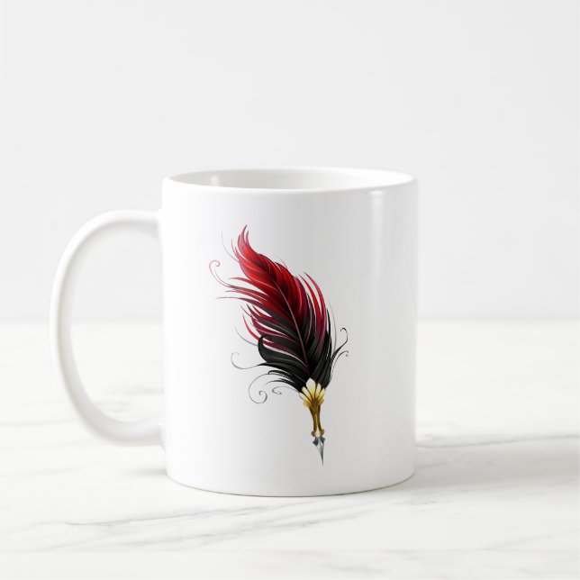 Red feather pen with gold nib coffee mug (Left)
