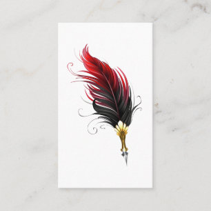 Red feather pen with gold nib discount card