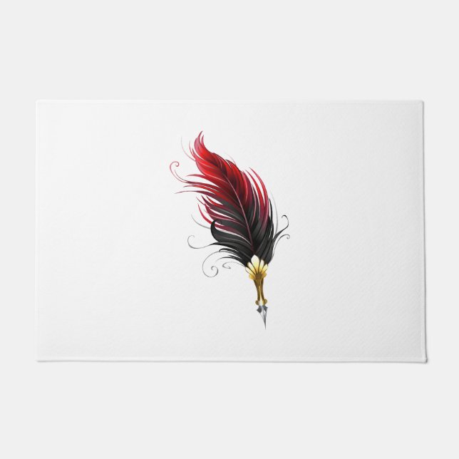 Red feather pen with gold nib doormat (Front)