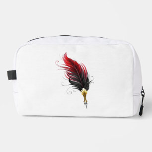 Red feather pen with gold nib dopp kit