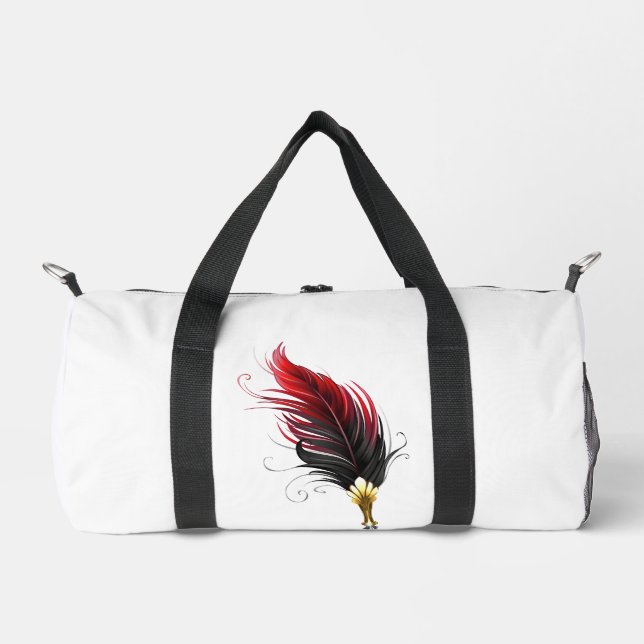 Red feather pen with gold nib duffle bag (Front)