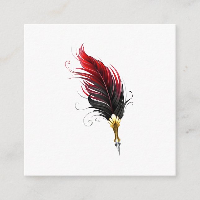 Red feather pen with gold nib enclosure card (Front)
