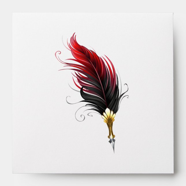 Red feather pen with gold nib envelope (Front)