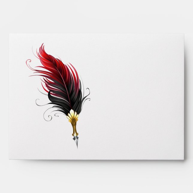 Red feather pen with gold nib envelope (Front)